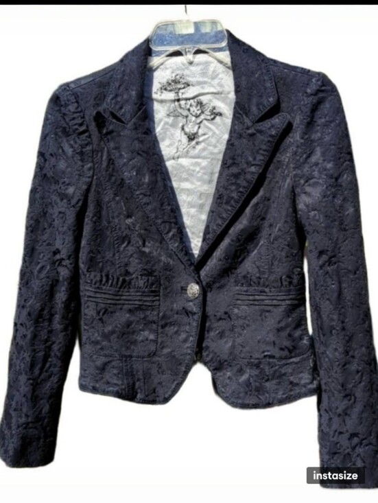 bebe Jackets & Blazers - Vintage Y2K Bebe Blazer Jacket Floral Jacquard Brocade Cherub Lining